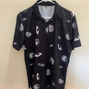 Galactic Print Black Polo Shirt